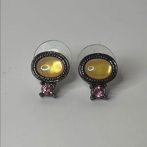 Dainty Post Back Pink and Yellow Stone Stud Earrings